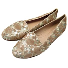 Dior-CHRISTIAN DIOR SHOES LOAFERS SLIPPERS 39 SEQUINS CANNAGE FLAT SHOES-Golden