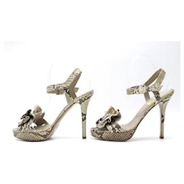 Valentino-VALENTINO SHOES 39 PYTHON LEATHER HEEL SANDALS-Brown