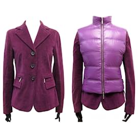 Moncler-MONCLER OLIENA VELVET JACKET + SHORT SLEEVE DOWN VEST T1 38 M COAT-Purple