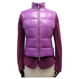 Moncler-MONCLER OLIENA VELVET JACKET + SHORT SLEEVE DOWN VEST T1 38 M COAT-Purple