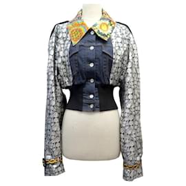 Dolce & Gabbana-NEW DOLCE & GABBANA JACKET 40 IT 36 S DENIM PUFF SLEEVES SILK BLOUSON-Multiple colors