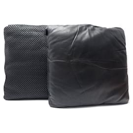 Hermès-SET OF 2 HERMES SMOOTH LEATHER PILLOWS & BLACK INTERLACE 50CM-Black