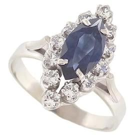 Autre Marque-18K White Gold Marquise Ring Set with 1.3CT Sapphire & 0.3CT Diamonds 56-Silvery