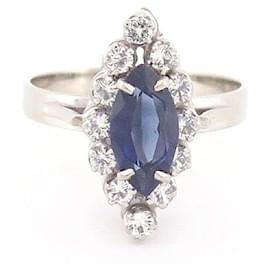 Autre Marque-18K White Gold Marquise Ring Set with 1.3CT Sapphire & 0.3CT Diamonds 56-Silvery