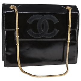 Borsa a Spalla CHANEL Smalto Nero Oro CC Auth 110814 Nero D'oro