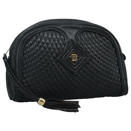 BALLY Clutch Bag Leather Black Gold Auth 112313 Black Golden