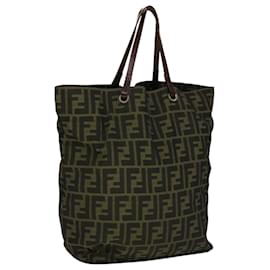 Fendi-FENDI Zucca Canvas Tote Bag Brown Black Auth ep7142-Brown,Black