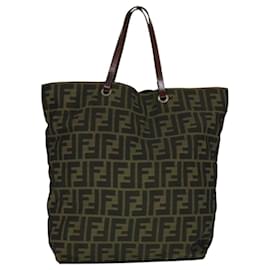 Fendi-FENDI Zucca Canvas Tote Bag Brown Black Auth ep7142-Brown,Black
