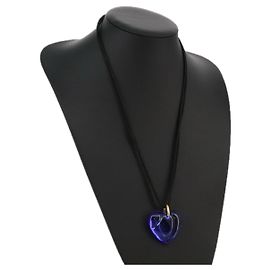 Colar em forma de coração Baccarat de cristal de vidro azul Auth am7603 Azul