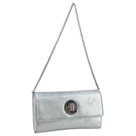 Autre Marque-TIFFANY&Co. Chain Shoulder Bag Leather Silver Auth 110794-Silvery