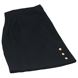 Chanel-CHANEL Skirt Wool Black CC Auth FF3749-Black