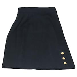 Chanel-CHANEL Skirt Wool Black CC Auth FF3749-Black