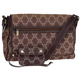 Céline-CELINE Paris Macadam Canvas Shoulder Bag Red Gold Auth bs21867-Red,Golden