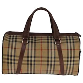 Autre Marque-Burberrys Nova Check Boston Bag Canvas Leather Beige Brown gold Auth bs21797-Brown,Beige,Golden