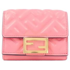 Fendi-Fendi Pink Lambskin Tri-Fold Wallet-Pink
