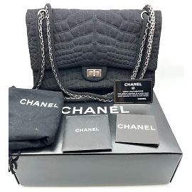 Chanel 2.55 bag quilted jersey reptile effect Black