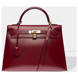 Hermès Bolso HERMES Kelly 32 en Cuero Burdeos - 102453 Burdeos