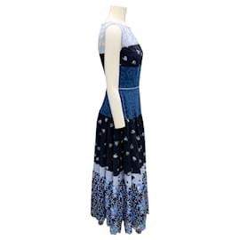 Autre Marque-Talbot Runhof Blue Multi Broderie Anglaise-Inset Midi Dress-Blue