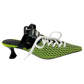 Autre Marque-Ancuta Sarca Lime Green A2 Slingback Lace-up Upcycled Textile Kitten Heels-Green