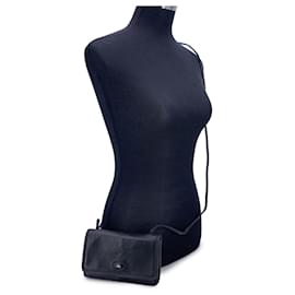 Autre Marque-Black Leather Small Mini Messenger Crossbody Bag-Black