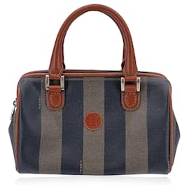 Fendi-Sac Boston mini en toile rayée Pequin vintage avec bandoulière-Marron