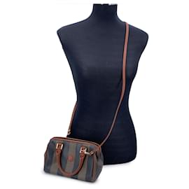 Fendi-Sac Boston mini en toile rayée Pequin vintage avec bandoulière-Marron