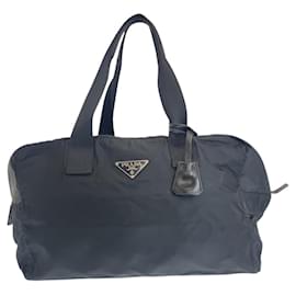 Prada-Prada Nylon Tessuto Logo Plate Handbag-Black
