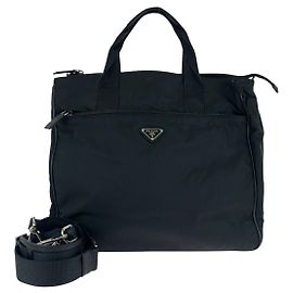 Prada Nylon Tessuto Logo Tote Bag Black
