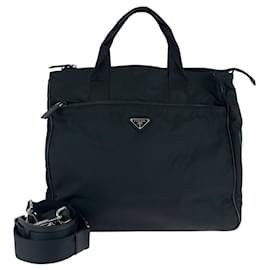 Prada-Prada Nylon Tessuto Logo Tote Bag-Black