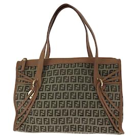 Fendi-Fendi Zucchino Canvas Leather Tote Bag-Brown