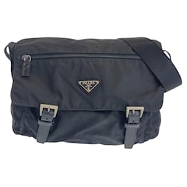Prada-Prada Nylon Tessuto Triangle Logo Shoulder Bag-Black