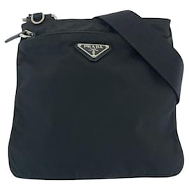 Prada-Prada Nylon Tessuto Logo Plate Shoulder Bag-Black