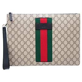 Gucci-Gucci GG Supreme Canvas Leather Clutch Bag-Brown,Beige