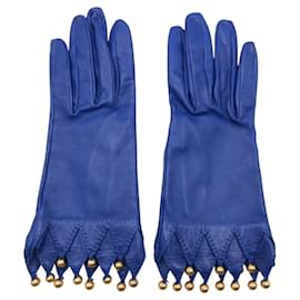 Hermès-Hermes Blue Leather Gloves Women-Blue