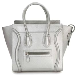 Céline-Celine Luggage Micro Shopper Handbag-Silvery