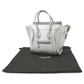 Céline-Celine Luggage Micro Shopper Handbag-Silvery