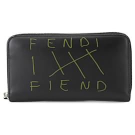 Fendi-Fendi Round Long Wallet in Black and Red Leather-Black,Red