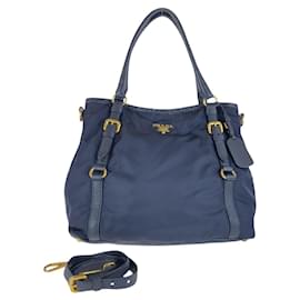 Prada-Prada Nylon Leather Shoulder Handbag-Blue