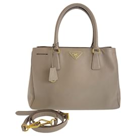 Prada-Prada Leather Triangle Logo Plate Handbag-Grey