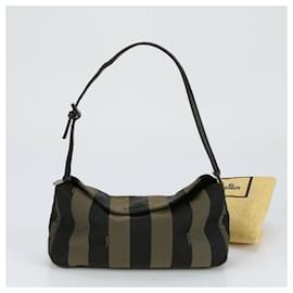 Fendi-Fendi Pequin Brown Leather Shoulder Tote Bag-Brown