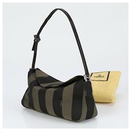 Fendi-Fendi Pequin Brown Leather Shoulder Tote Bag-Brown