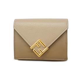 Fendi-Fendi Tri-fold Wallet in Beige Leather-Beige