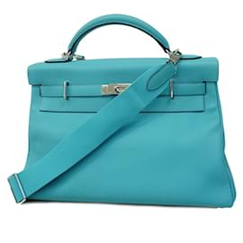 Hermès-Sac à main Hermes Maxi Kelly 42 en bleu turquoise-Turquoise