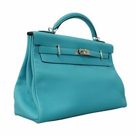 Hermès-Sac à main Hermes Maxi Kelly 42 en bleu turquoise-Turquoise