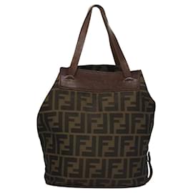 Fendi-FENDI Zucca Canvas Hand Bag Nylon Brown Khaki Auth ti2667-Brown,Khaki