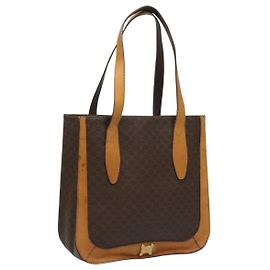 Céline Bolsa de ombro em lona Macadam CELINE em couro PVC marrom dourado Auth 112747 Marrom Dourado