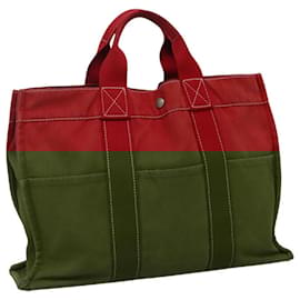 Hermès-HERMES Sac Tote Deauville Toile Rouge Auth ti2650-Rouge