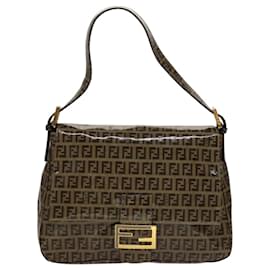 Fendi-FENDI Zucchino Canvas Mamma Baguette Shoulder Bag Beige Auth yk17049A-Beige