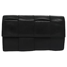 Autre Marque-BOTTEGA VENETA Long Wallet Leather Black Auth 105921-Black