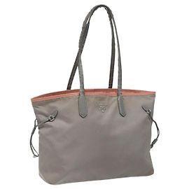 PRADA Bolsa Tote de Nylon Cinza Auth ti2725 Marrom